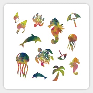 Summer sea life stickers pack colorful jellyfish dolphin sea turtle sea horse sea life pattern Magnet